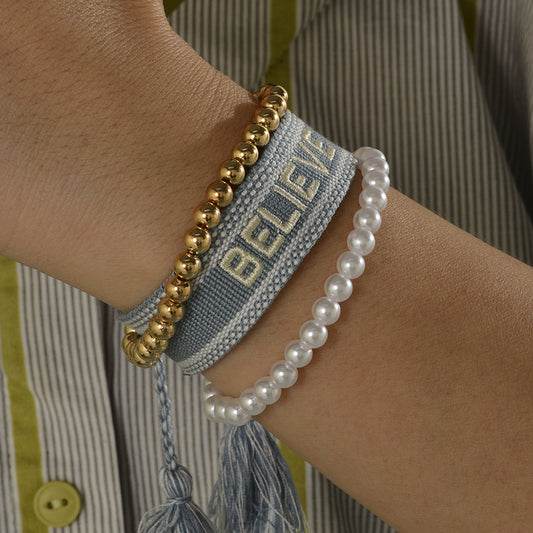 Women's Korean Letter Printed Pearl Graceful Pull-out Bracelets