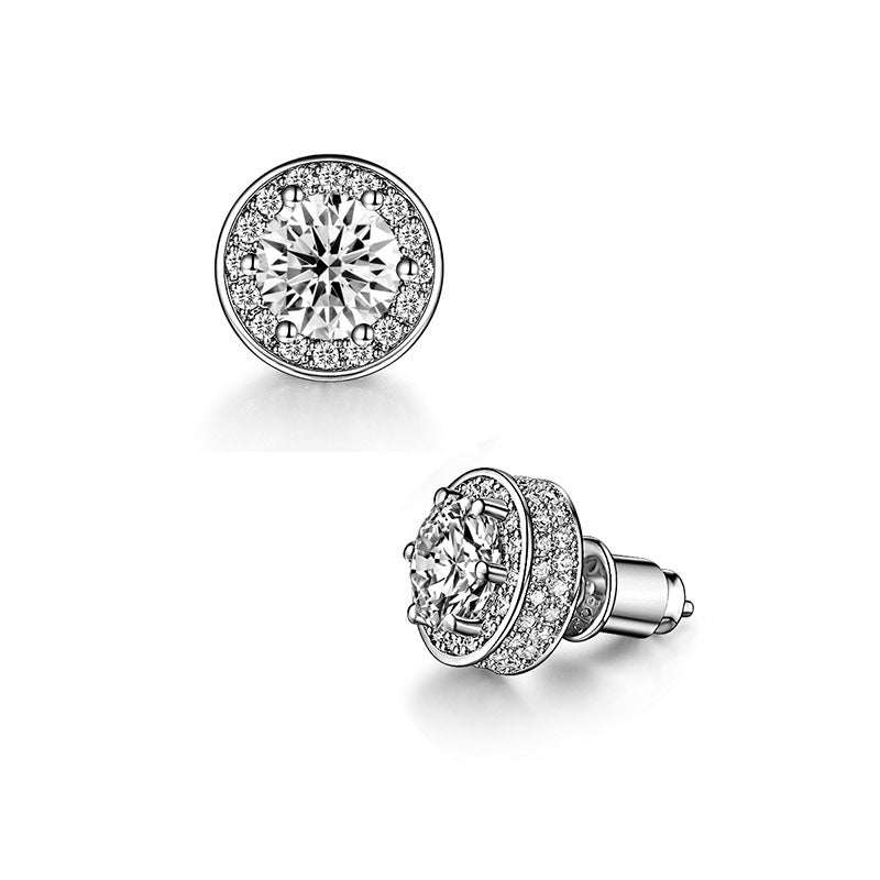 Women's & Men's & Sier Full-jeweled Single Hip Hop Platinum Zircon Earrings