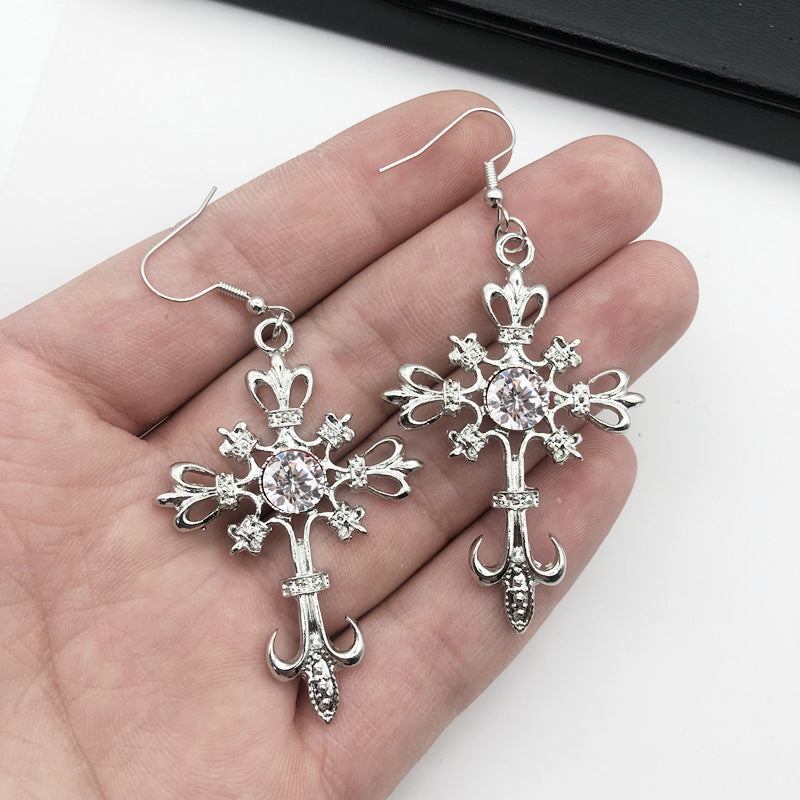 Women's Gothic Punk Cross Crystal Eardrops Fashion Earrings