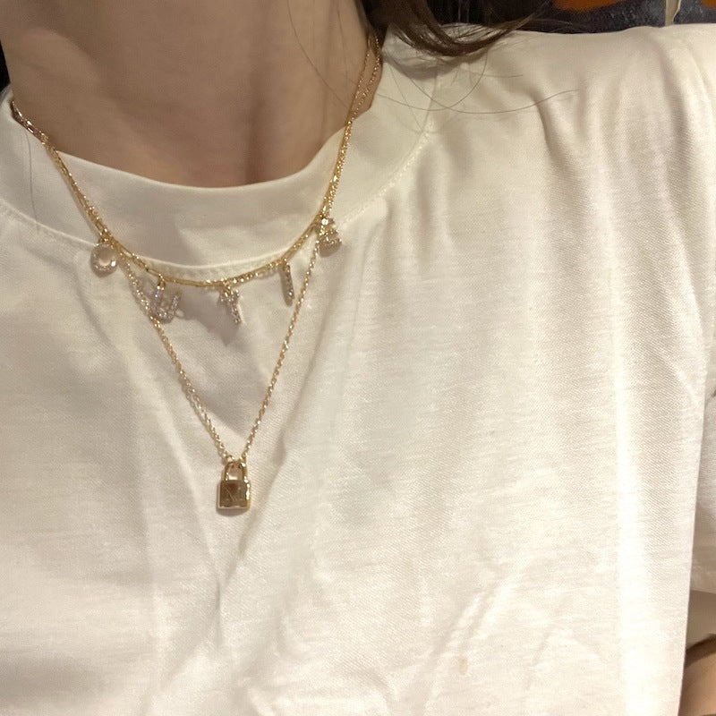 Luxury Gilded Square Chain Word Combination Twin Necklaces