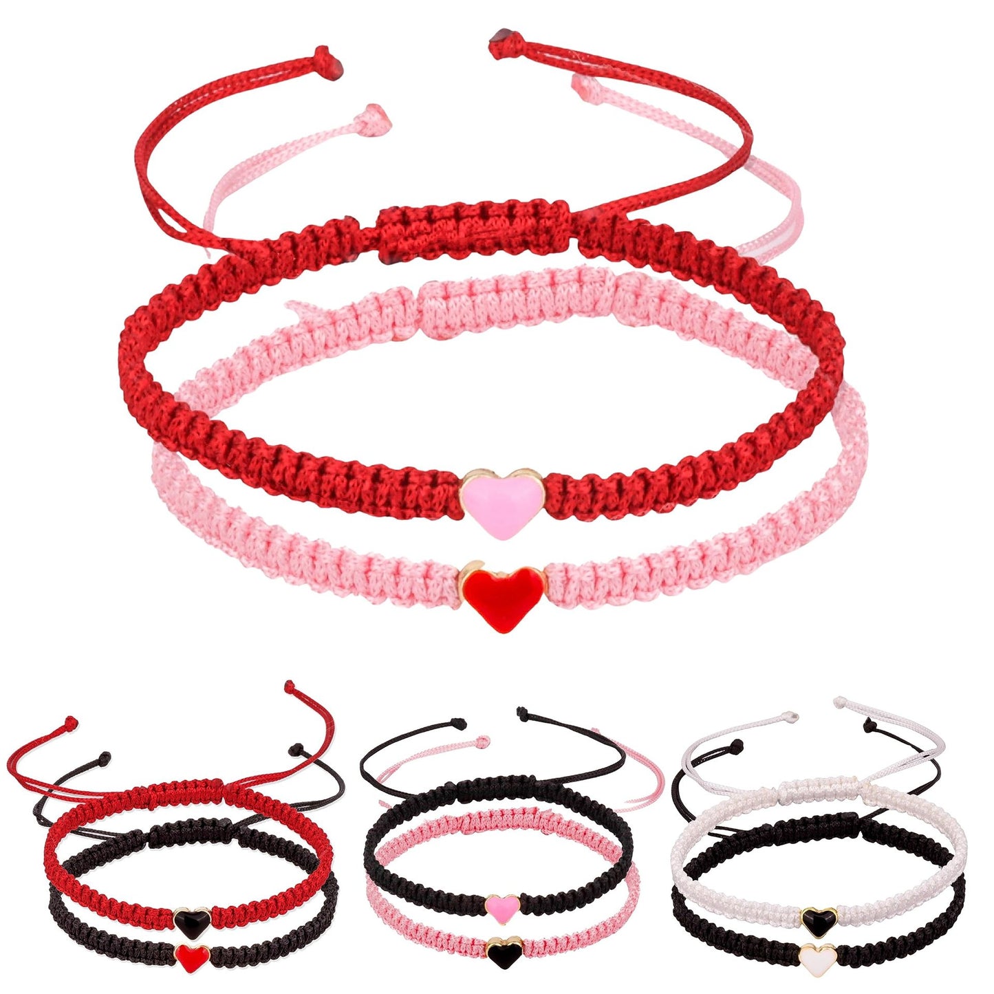 Friendship Adjustable Peach Heart Woven Colored Rope Bracelets