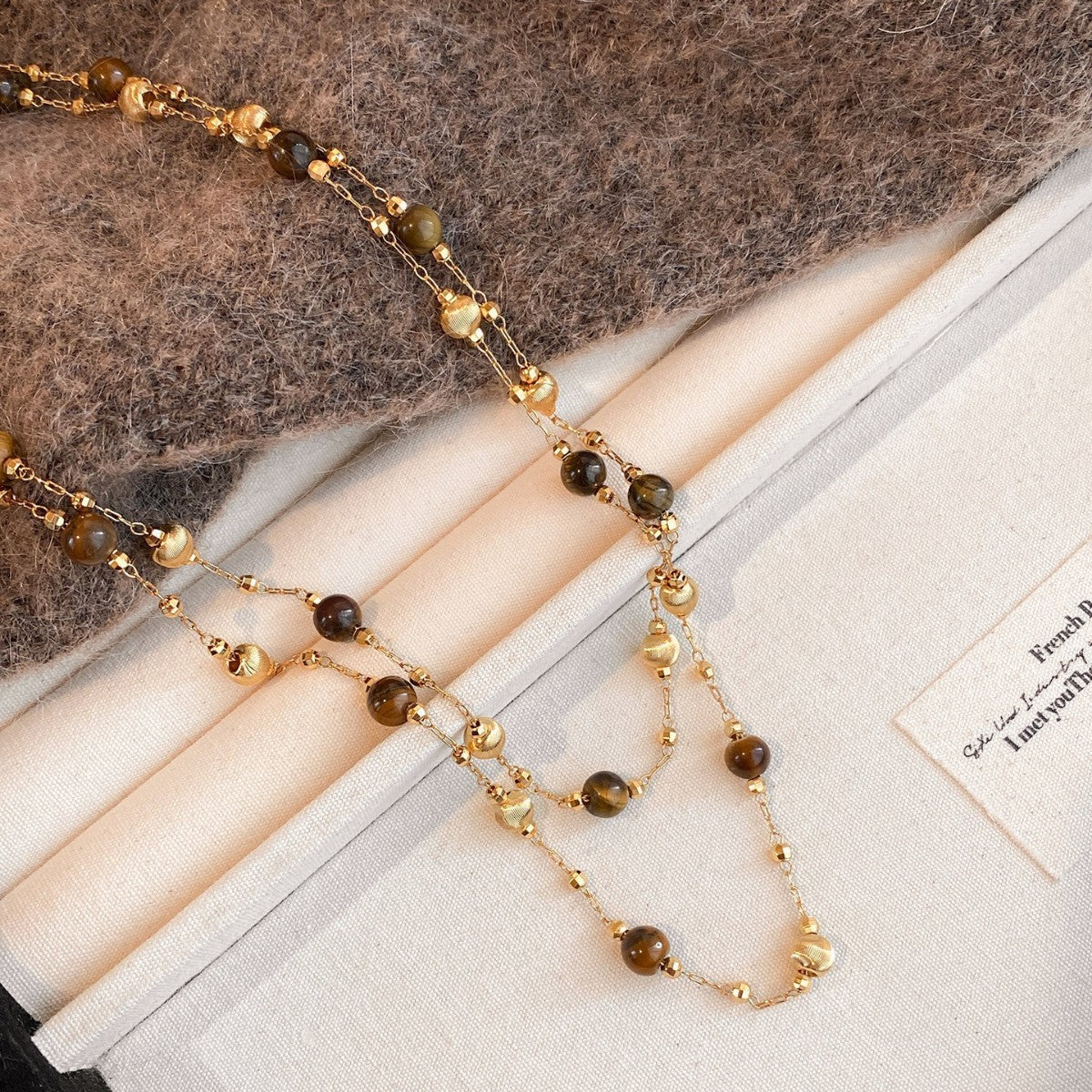 Women's Double Layer Twin Tiger Eye Light Luxury Minority High-grade French Necklace