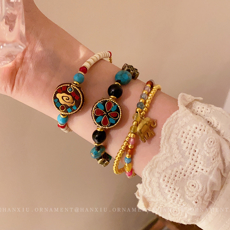 Bracelets de perles rétro de style ethnique en corde tressée cloche