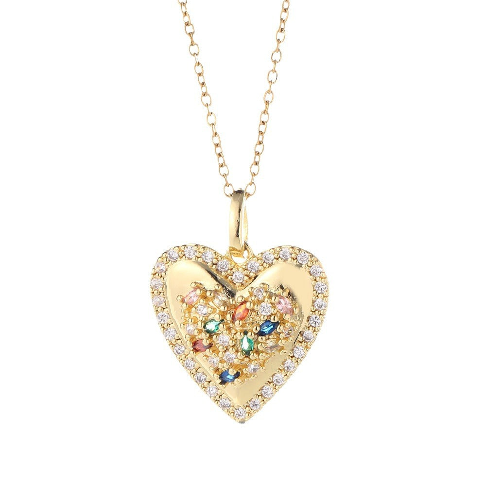 Gold Colored Loving Heart Pendant Female Necklaces