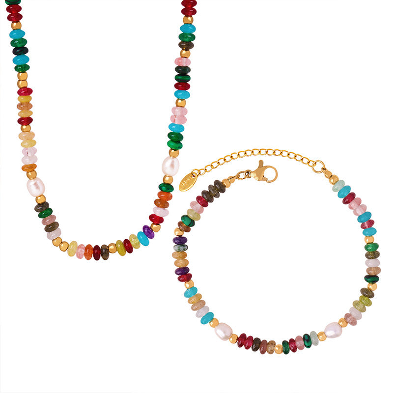 Women's Beaded Natural Stone Freshwater Pearl Personality Queen Jewelry Set