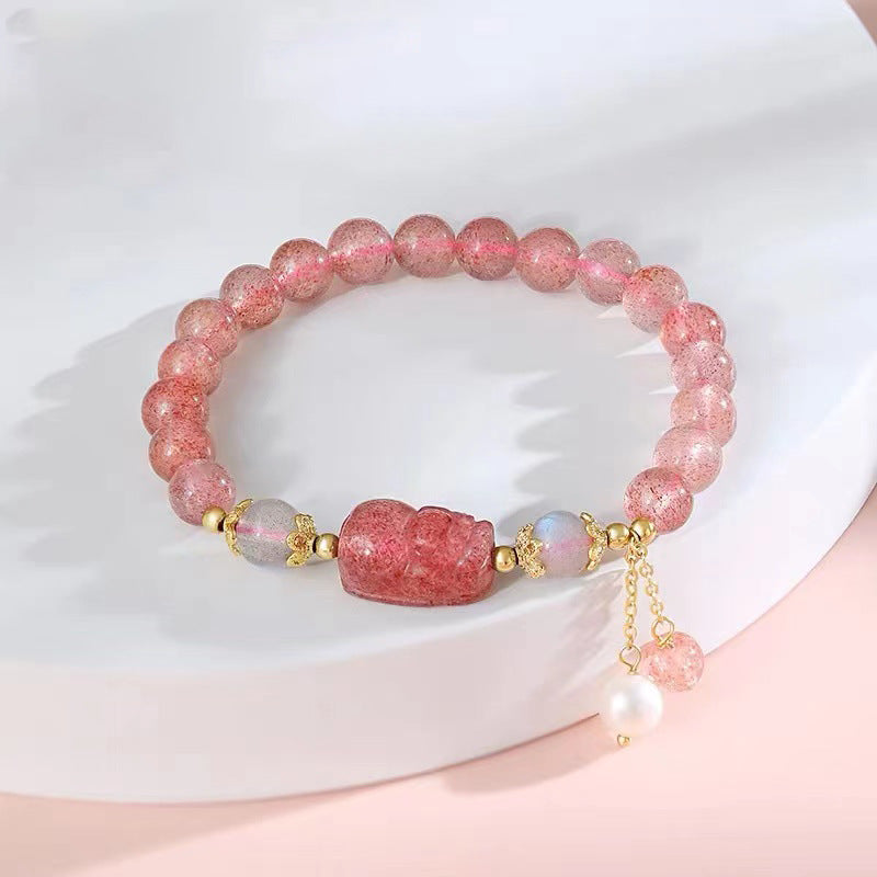 Natural Crystal Female Strawberry Quartz Minority Bracelets