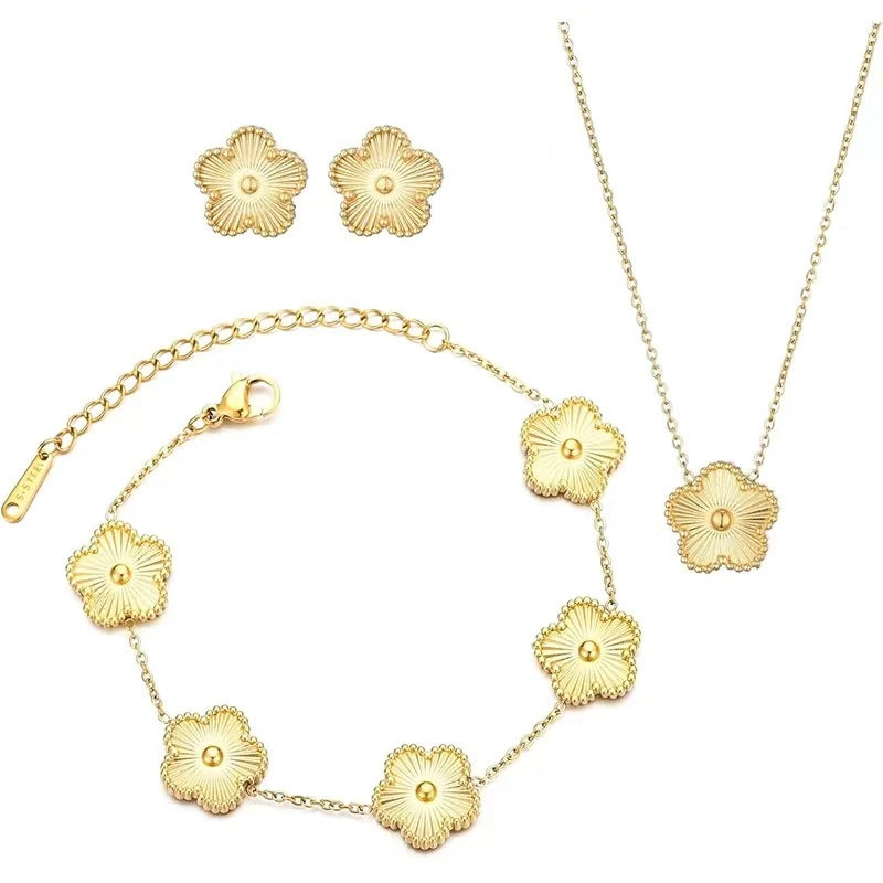 Stainless Steel Waterproof Color Retaining Lucky Parthenocissus Grass Flower Jewelry Set