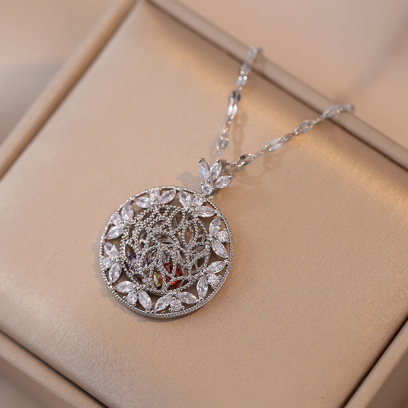 Women's Diamond Disc Pendant Temperament Super Shiny Zircon Necklaces