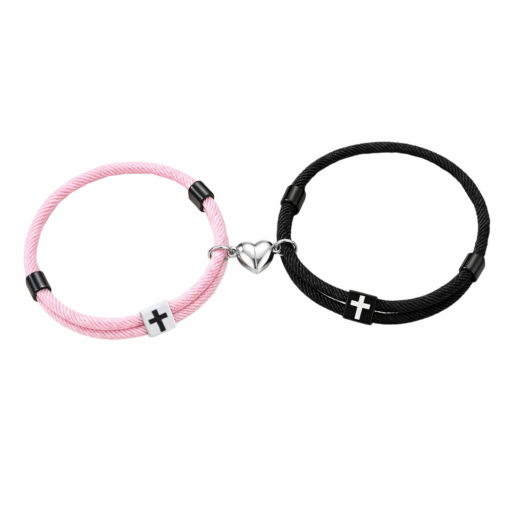 Women's & Men's Love Magnet Alloy Cross Adjustable Couple Bracelets