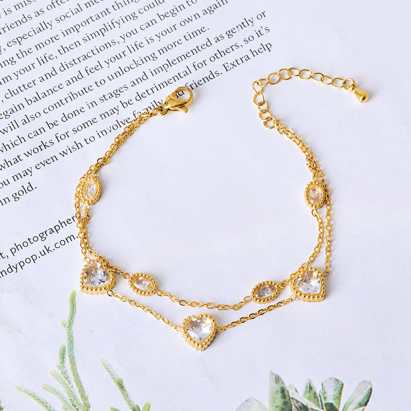 Fashion Gift Oval Heart Zircon Rhinestone Stainless Steel Bracelet