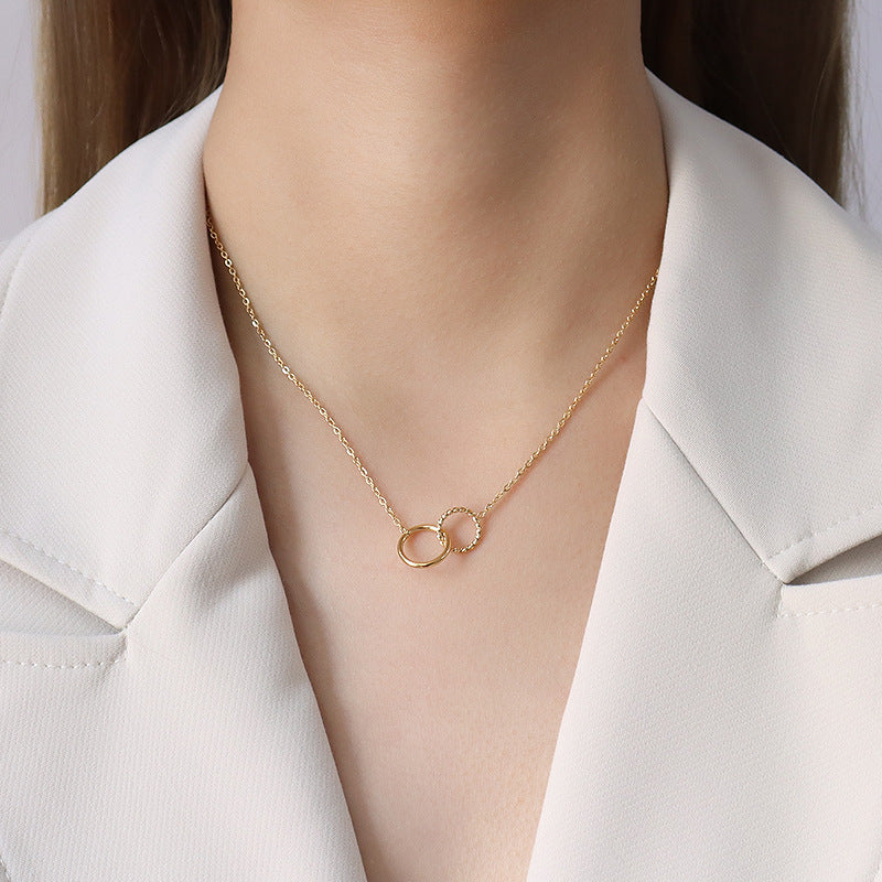Women's Trendy Double Circle Clavicle Chain Titanium Steel Jewelry Set