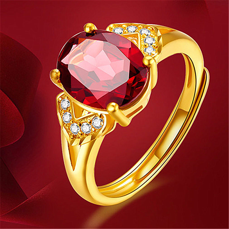 Women's Style Gold-plated Open Garnet Setting Adjustable Rings