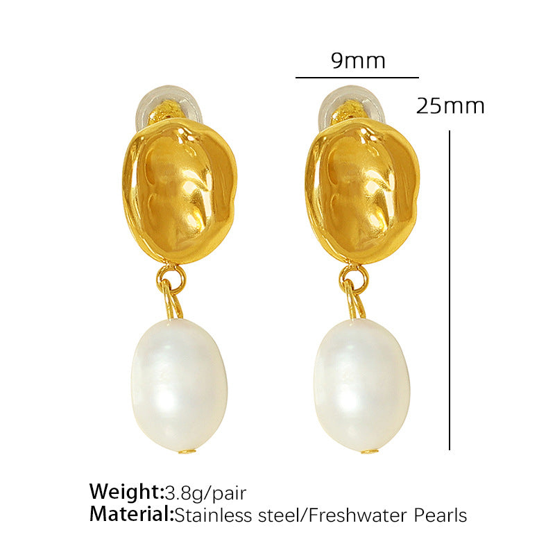 Baroque Natural Pearl Gold Plated Gentle Temperament Earrings