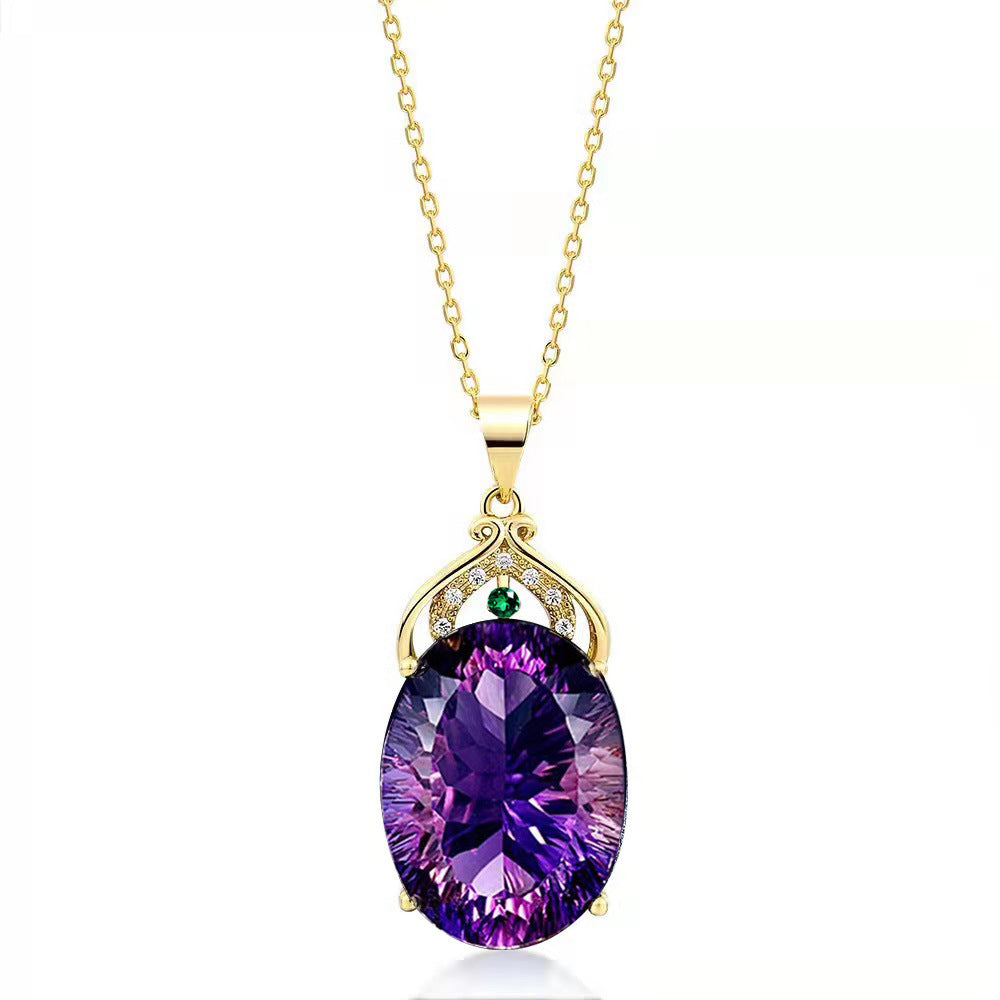 Women's Brocade Fashion Luxury Amethyst Pendant Gemstone Necklaces