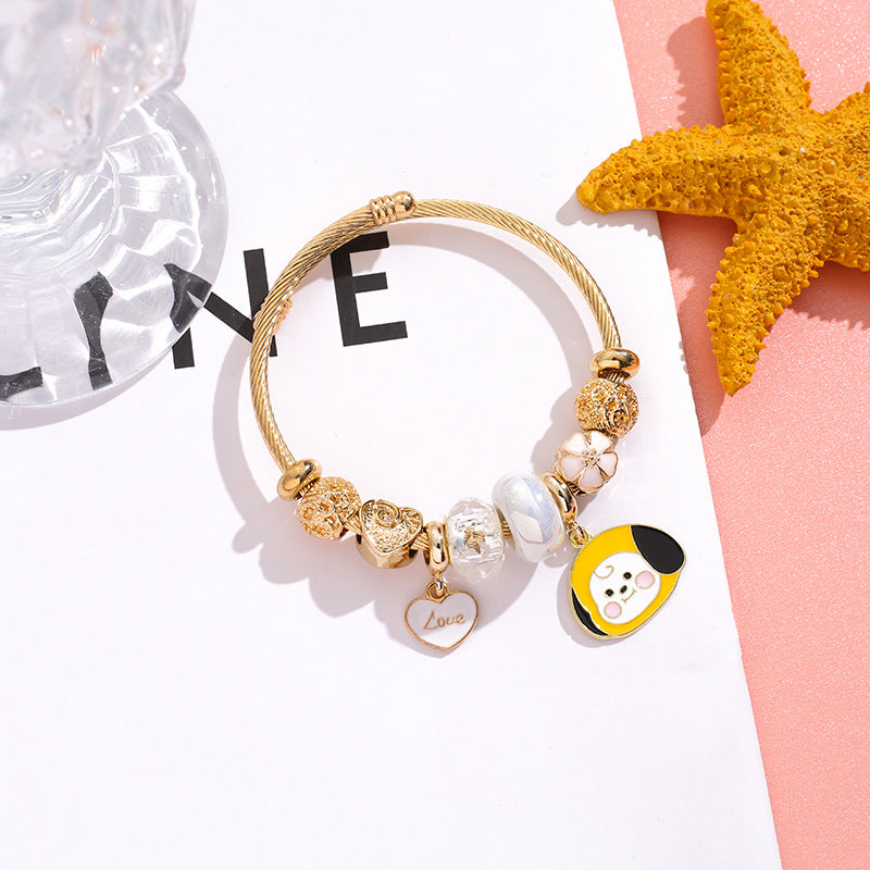 Style Stainless Steel Female Fashion Less Group Cartoon Love Gold Bracelet