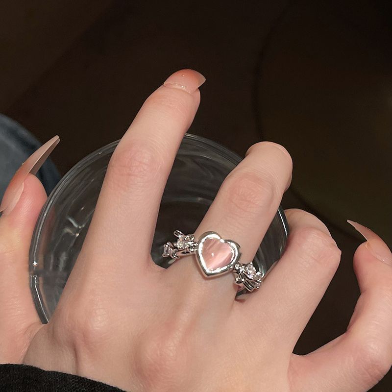 Light Luxury Minority Design Cold Wind Advanced Pink Zircon Index Rings