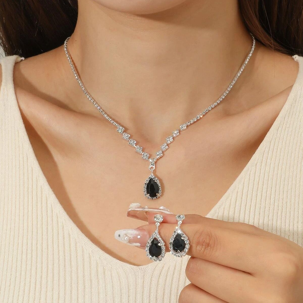 Zircon Water Drop Eardrops Bride Wedding Jewelry Set