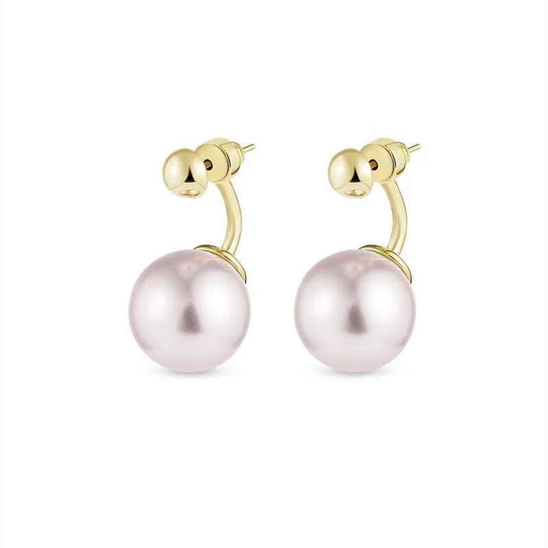 Women's Niche Sterling Sier Gold Bean Pearl French Retro Earrings