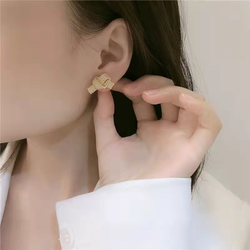 Real Gold Elegant Light Luxury Bow Trendy Stud Earrings