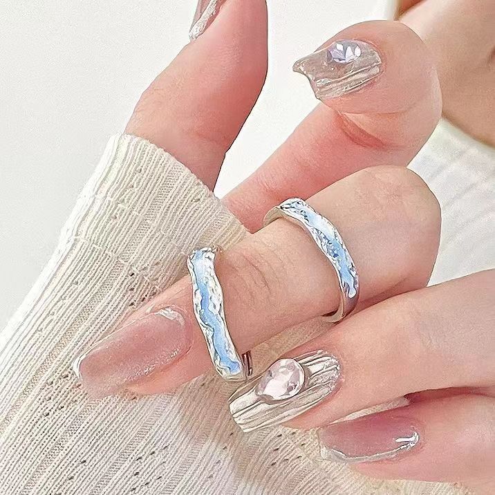 Light Series Sier Enamel Luminous Land Girlfriends Index Finger Aurora Rings
