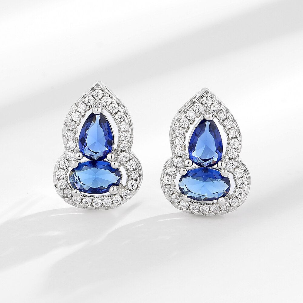 Artificial Sapphire Gourd Water Drop Ear Jewelry Set