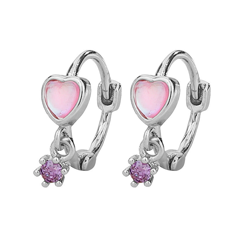 Single Diamond Pink Heart-shaped Clip Sweet Cool Personalized Minority Ear Buckle