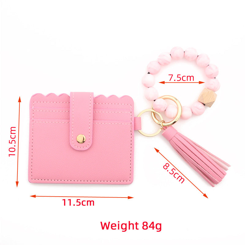 Women's Card Holder Leopard Print Tassel Wallet Leather Bracelet
