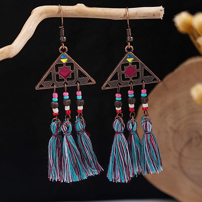 Tassel Turquoise Retro Minority Ethnic Style Earrings