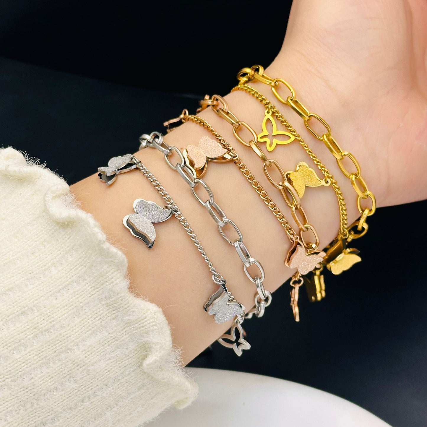 Steel Rose Golden Butterfly Female Korean Simple Personalized Design Friends Bracelets