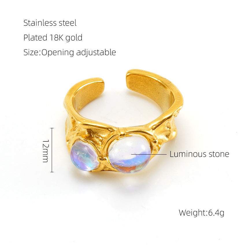 Women's Moonstone Personalized Hip Hop Irregular Geometric Rings