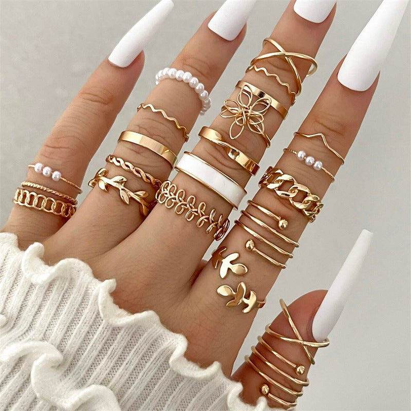 Women's Combined Fashion Liquid Lava Flower Irregular Rings