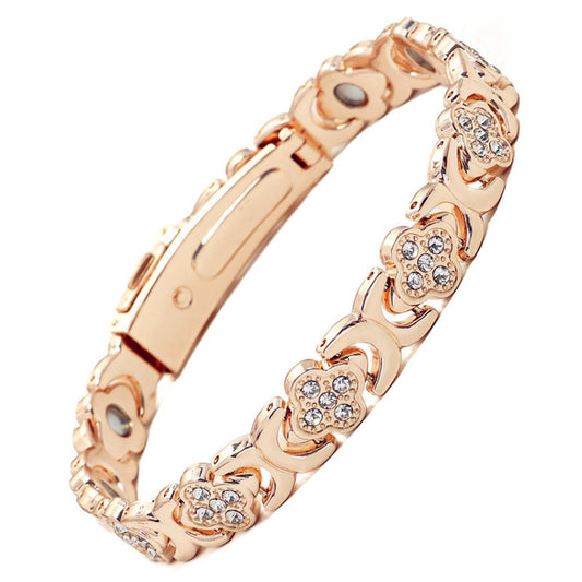 Magnet Affordable Luxury Fashion Clover Alloy Diamond Single Row Couple Bracelet