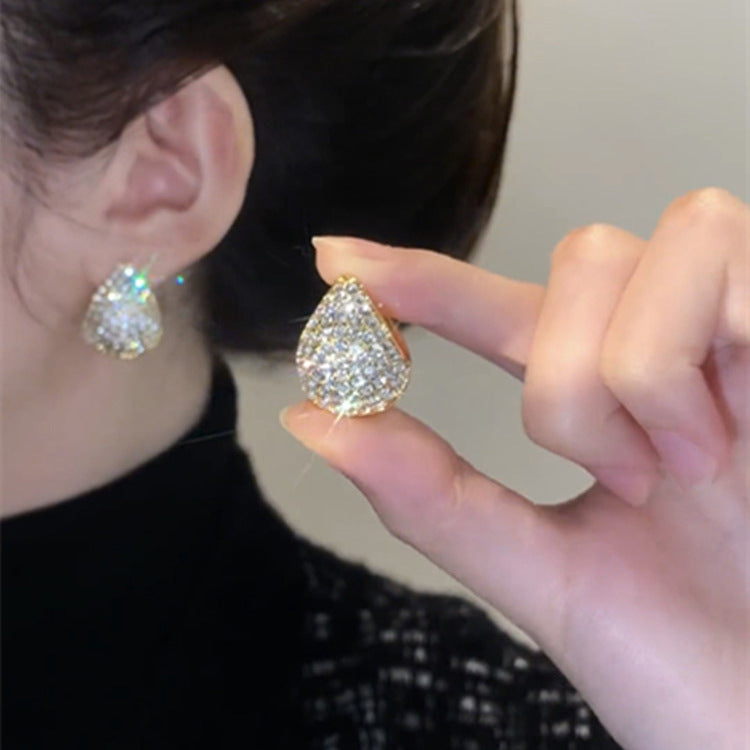 Light Luxury Full Diamond Clip Female Tide Earrings