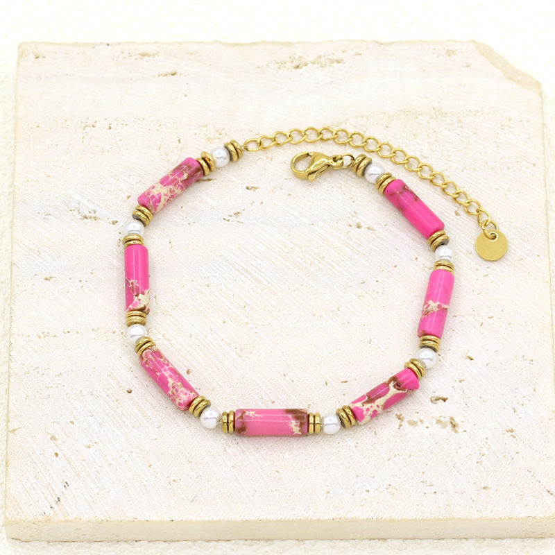 Women's Popular Freshwater Pearl Natural Stone Stainless Steel Electroplated Real Gold Bracelets