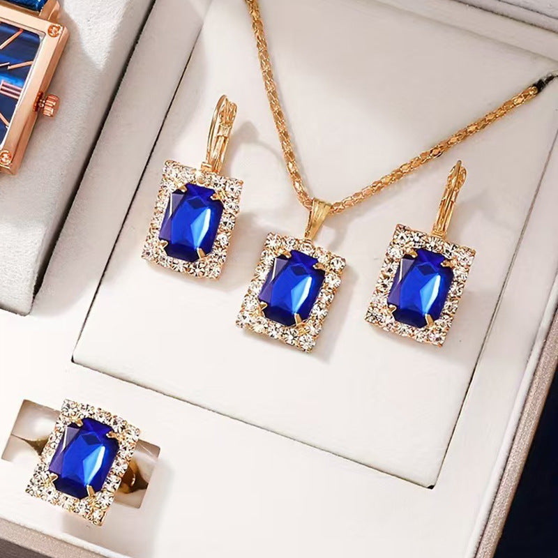 Women's Diamond Heart-shaped Rhinestone Light Blue For Jewelry Set