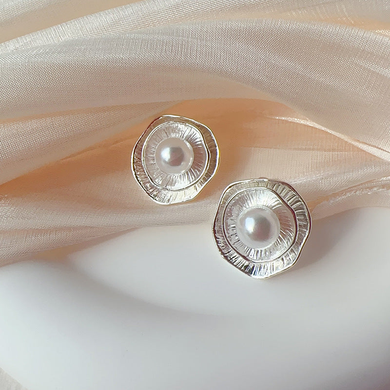 Lotus Leaf Pearl Everyday Joker French Minority Without Hesitation Stud Earrings
