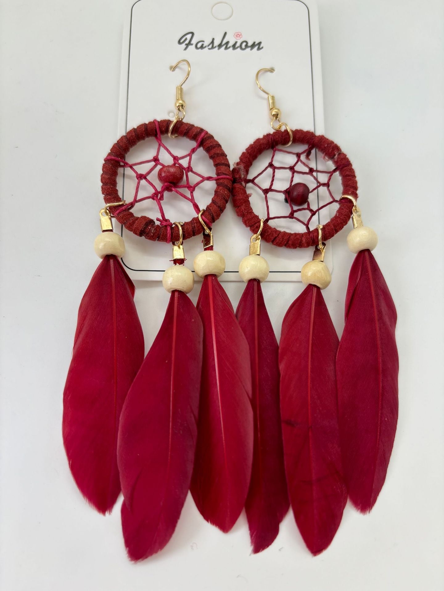 Bohemian Feather Niche Design Red Chinese Style Earrings