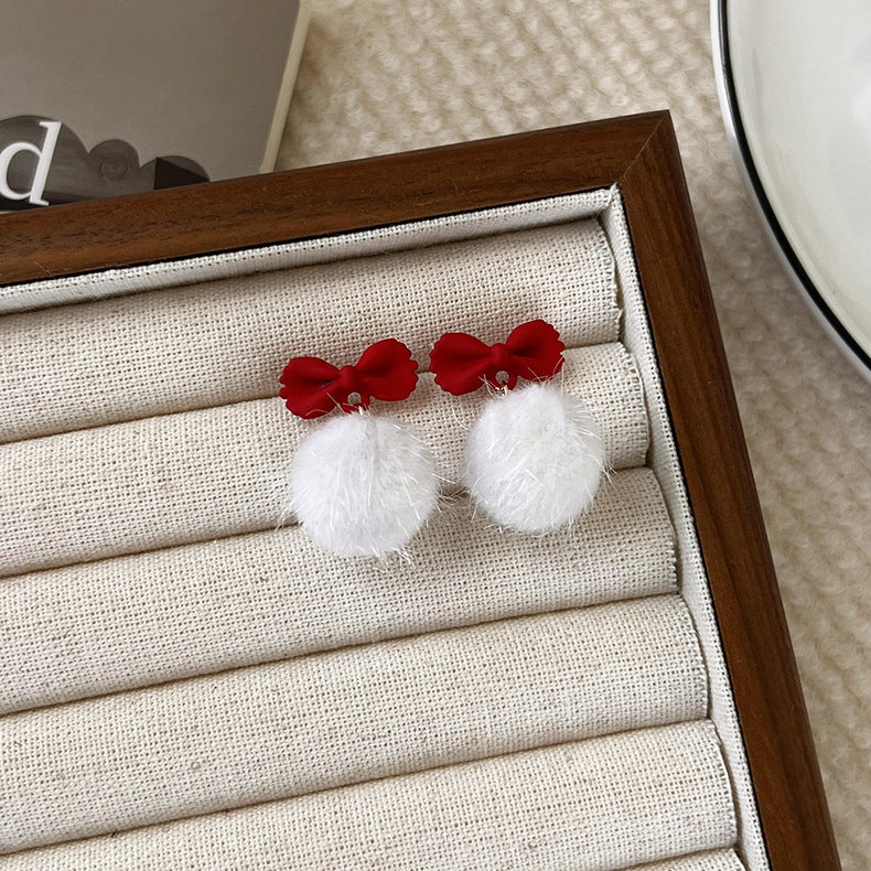 Women's Bow Plush Ball Personality Campus For Earrings