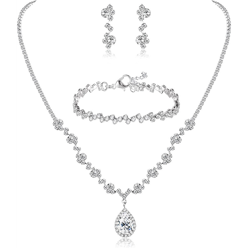 Bridesmaid Prom Costume Rhinestone Bridal Wedding Metal Jewelry Set