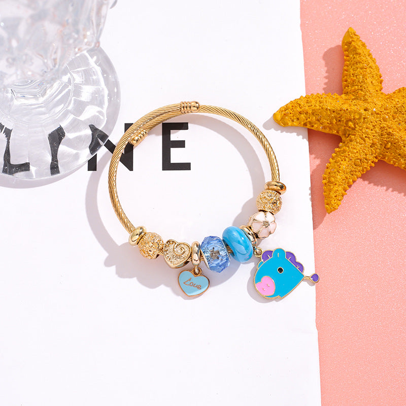 Style Stainless Steel Female Fashion Less Group Cartoon Love Gold Bracelet