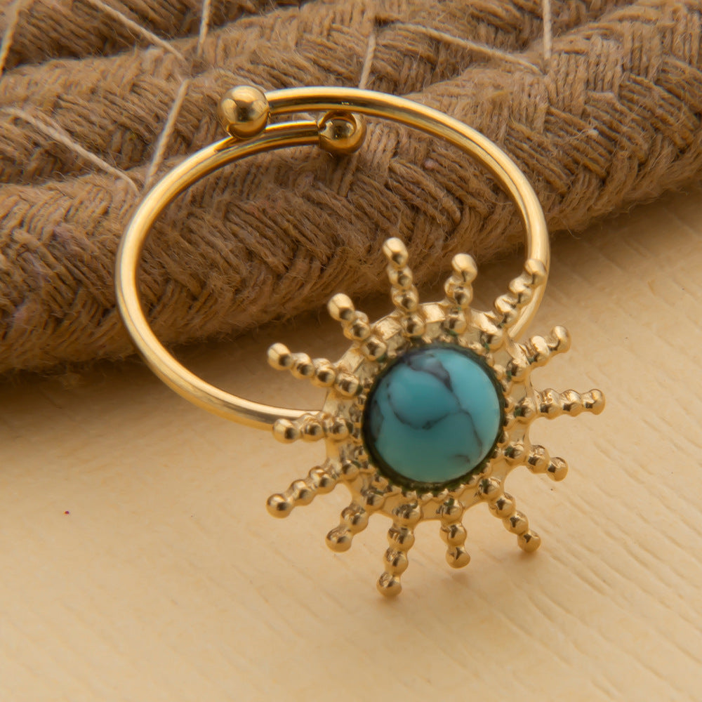 Charming Turquoise Open Titanium Steel Hand Ring