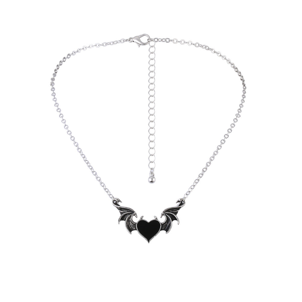 Demon Heart Alloy Oil Drop Peach Wings Necklaces