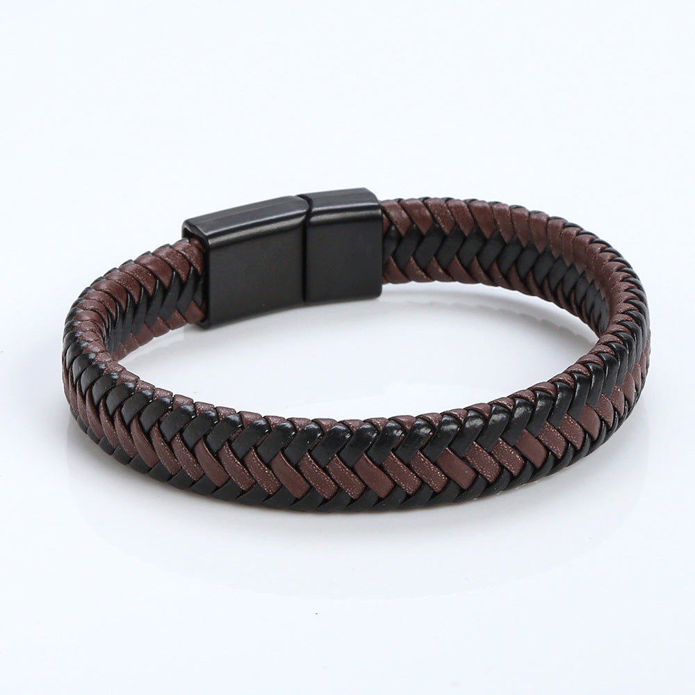 Men's Leather Braid Rope Titanium Steel Exhibition Bracelets