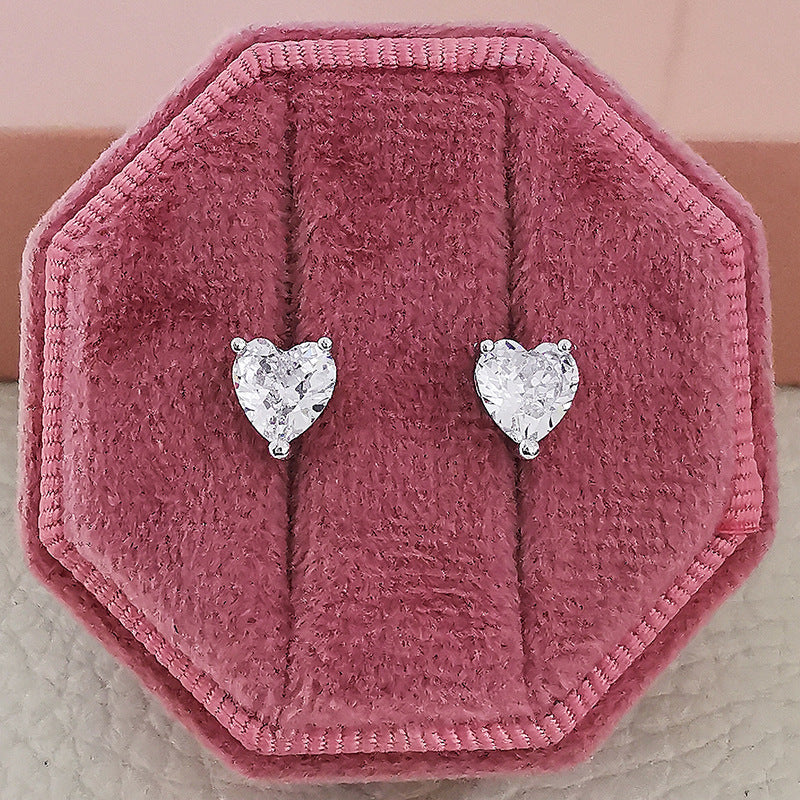 Heart-shaped Zircon White Two-color Female Ear Earrings