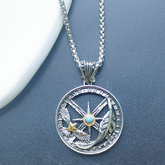 Men's Feather Eagle Compass Trendy Personality Hollow Necklaces