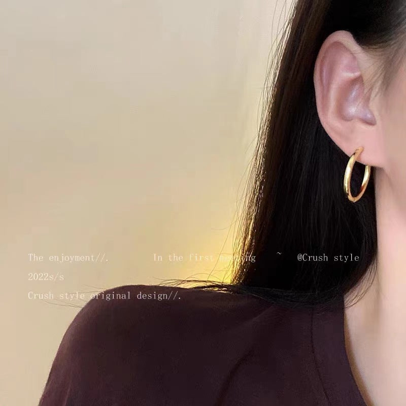 Sier Needle Simple Round Female Design Earrings