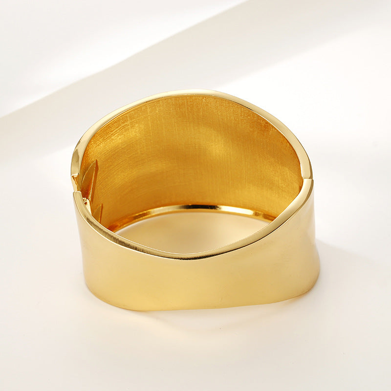 Women's Golden Wide-brimmed Glossy Electroplating Exaggerated Open-ended Bracelets