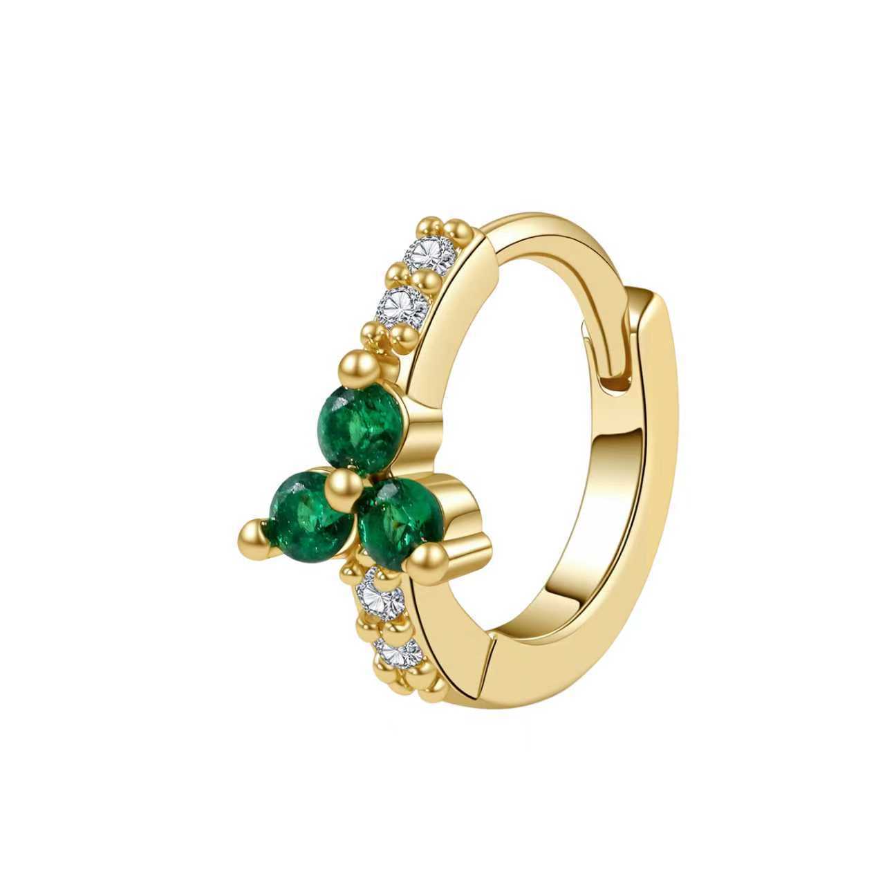 Gold Clip Female Temperament Wild Inlaid Emerald Zircon Earrings