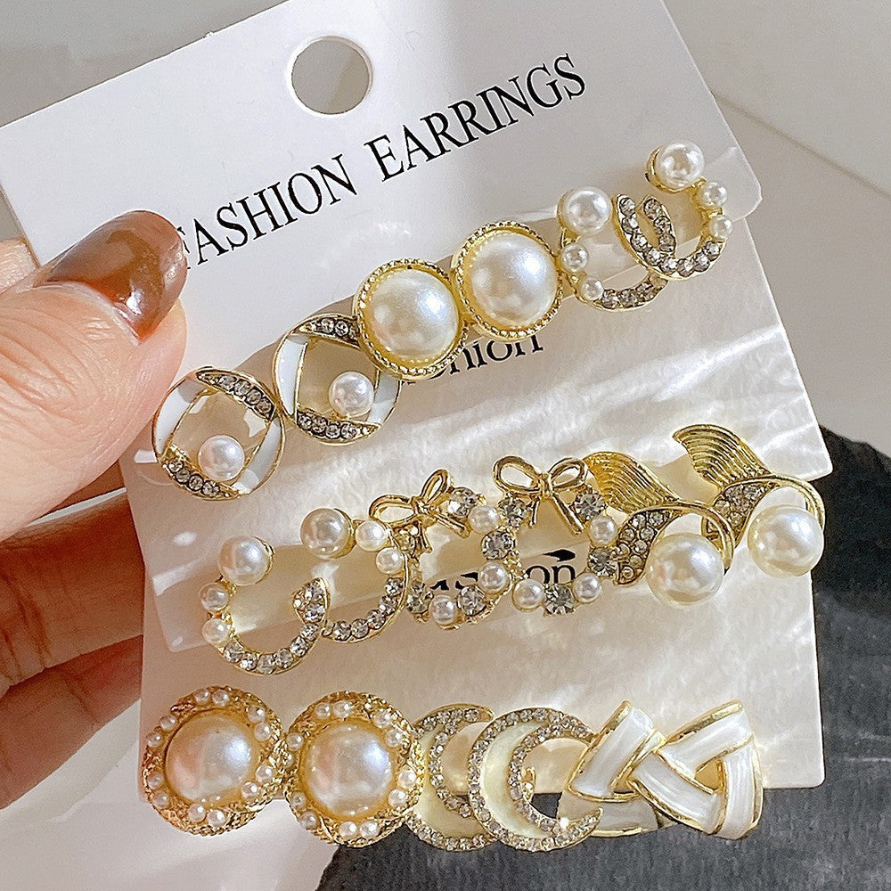 Wind Bow Fishtail Pearl Diamond Lady Stud Earrings