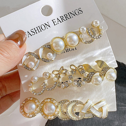 Wind Bow Fishtail Pearl Diamond Lady Stud Earrings